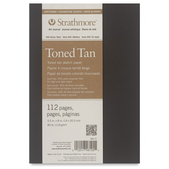 Strathmore; Strathmore Softcover 400 Series Toned Sketch Artist Journal - 8" x 5-1/2", Tan, 80 lb, 112 Pgs; Category:Paper Pads; Image:1